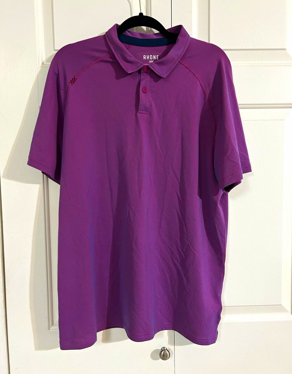 Rhone Men's Solid Purple Short Sleeve Collared Button Polo Shirt XL